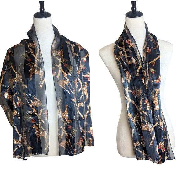 Equestrian Horse Western Saddle Novelty Lightweight Semi Shear Scarf Shaw - Picture 7 of 7